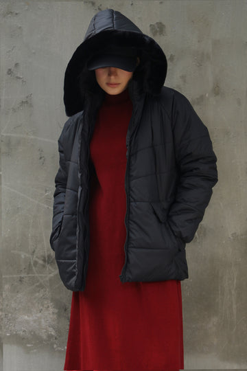 Zino puffer jacket with fur Hoodie black