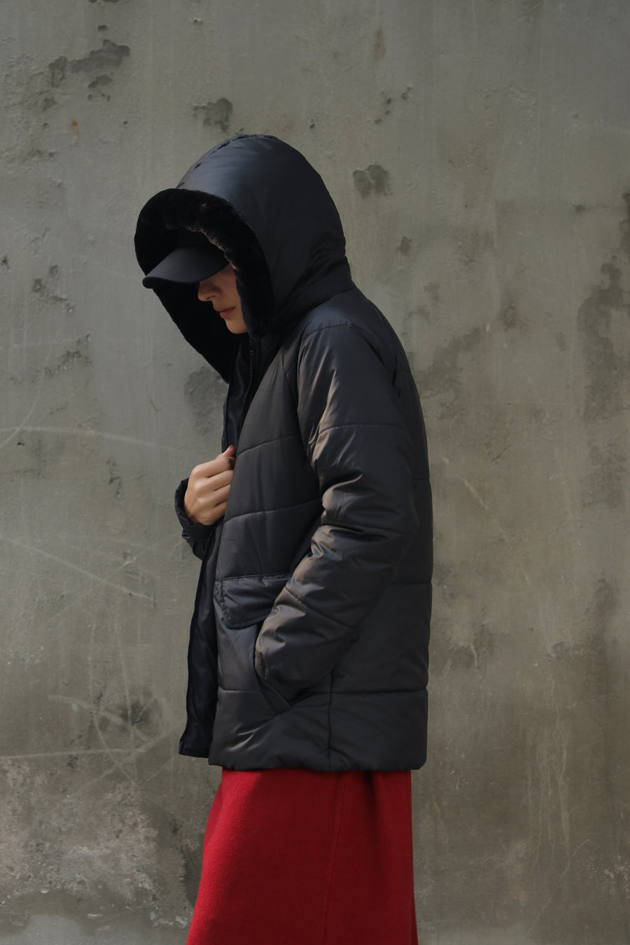 Zino puffer jacket with fur Hoodie black