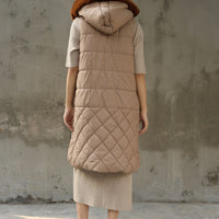 Hannah Neo Long Sleeveless Jacket with Fur hoodie Sand