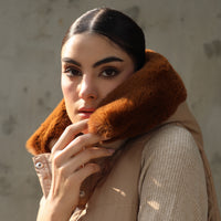 Hannah Neo Long Sleeveless Jacket with Fur hoodie Sand