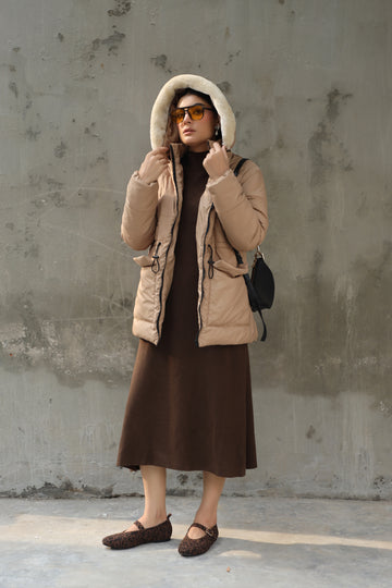 Alaska NEO Soft Puffer Jacket with Fur Hoodie (Tan)