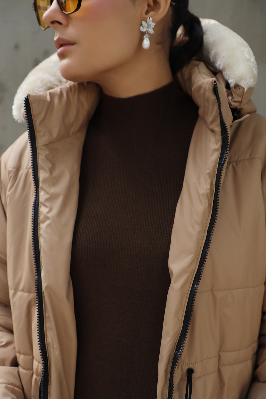 Alaska NEO Soft Puffer Jacket with Fur Hoodie (Tan)