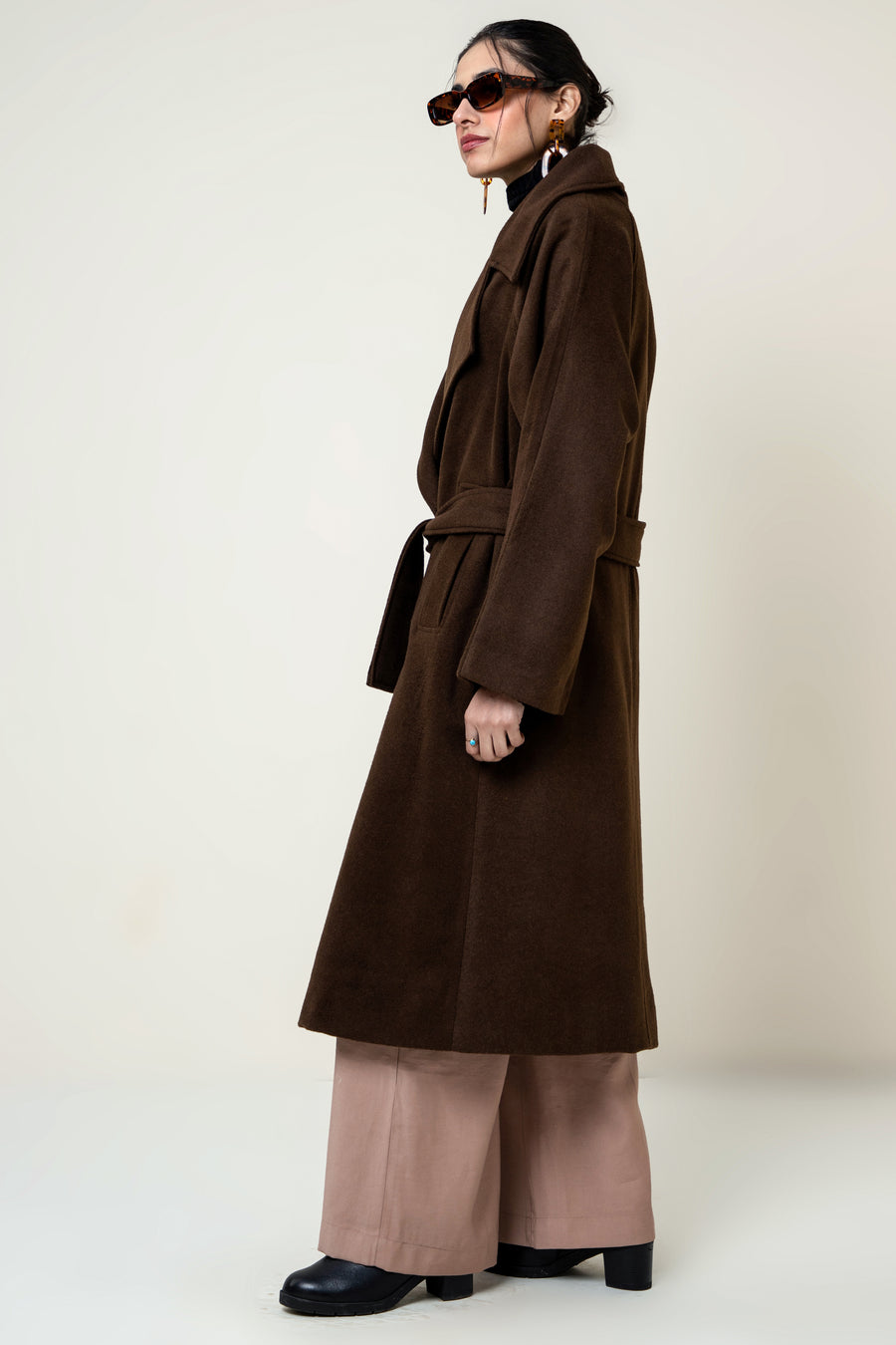 JUNO BELTED COAT CHOCOLATE BROWN