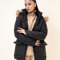 Alaska NEO Soft Puffer Jacket with Fur Hoodie Black