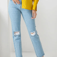Nora Mid Rise Ripped Jeans Ice Blue