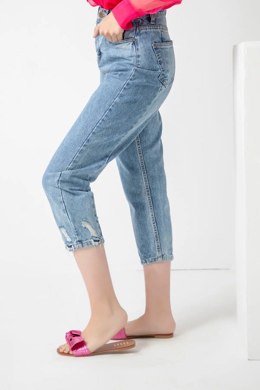 Sassy Original Mom Jeans High Waisted  Washed Blue
