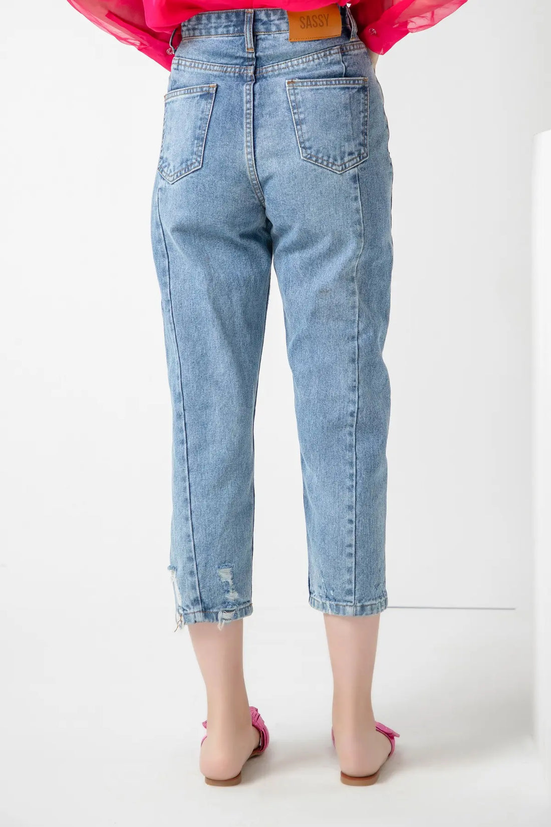 Sassy Original Mom Jeans High Waisted  Washed Blue