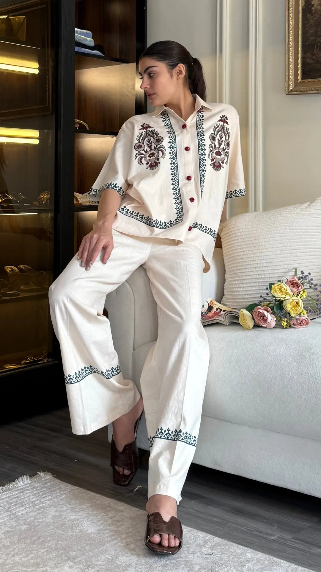 cascade Block Printed Set Cream