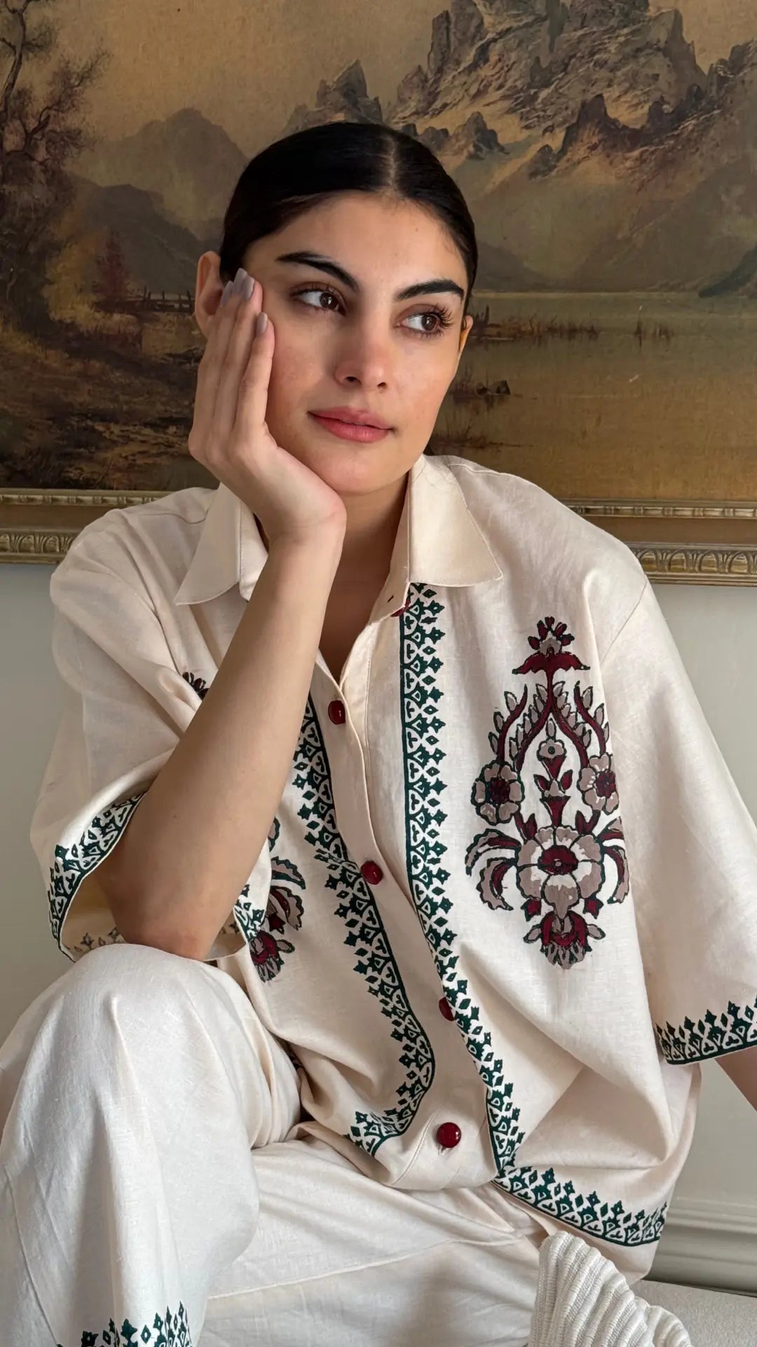 cascade Block Printed Set Cream