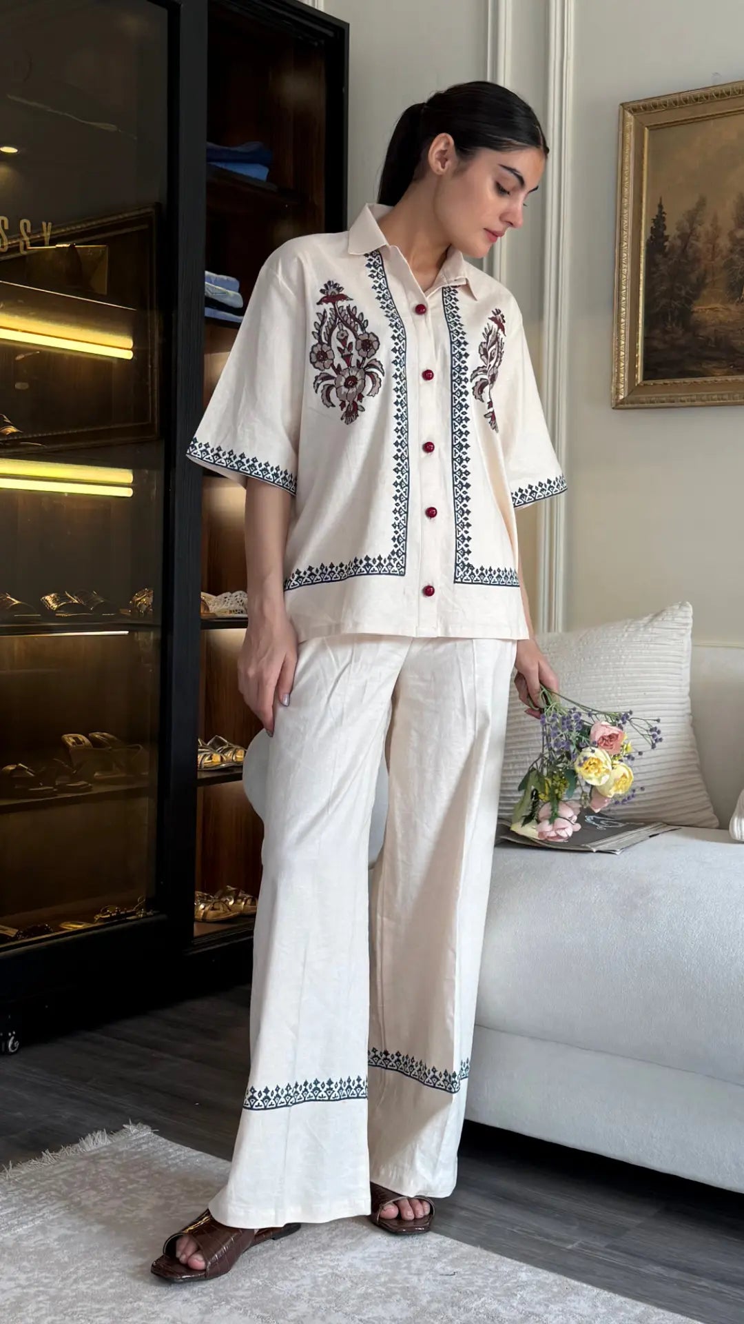 cascade Block Printed Set Cream