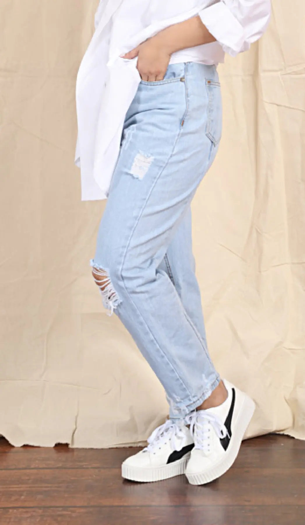 Sassy Ripped Wayfarer High Waisted Light Blue