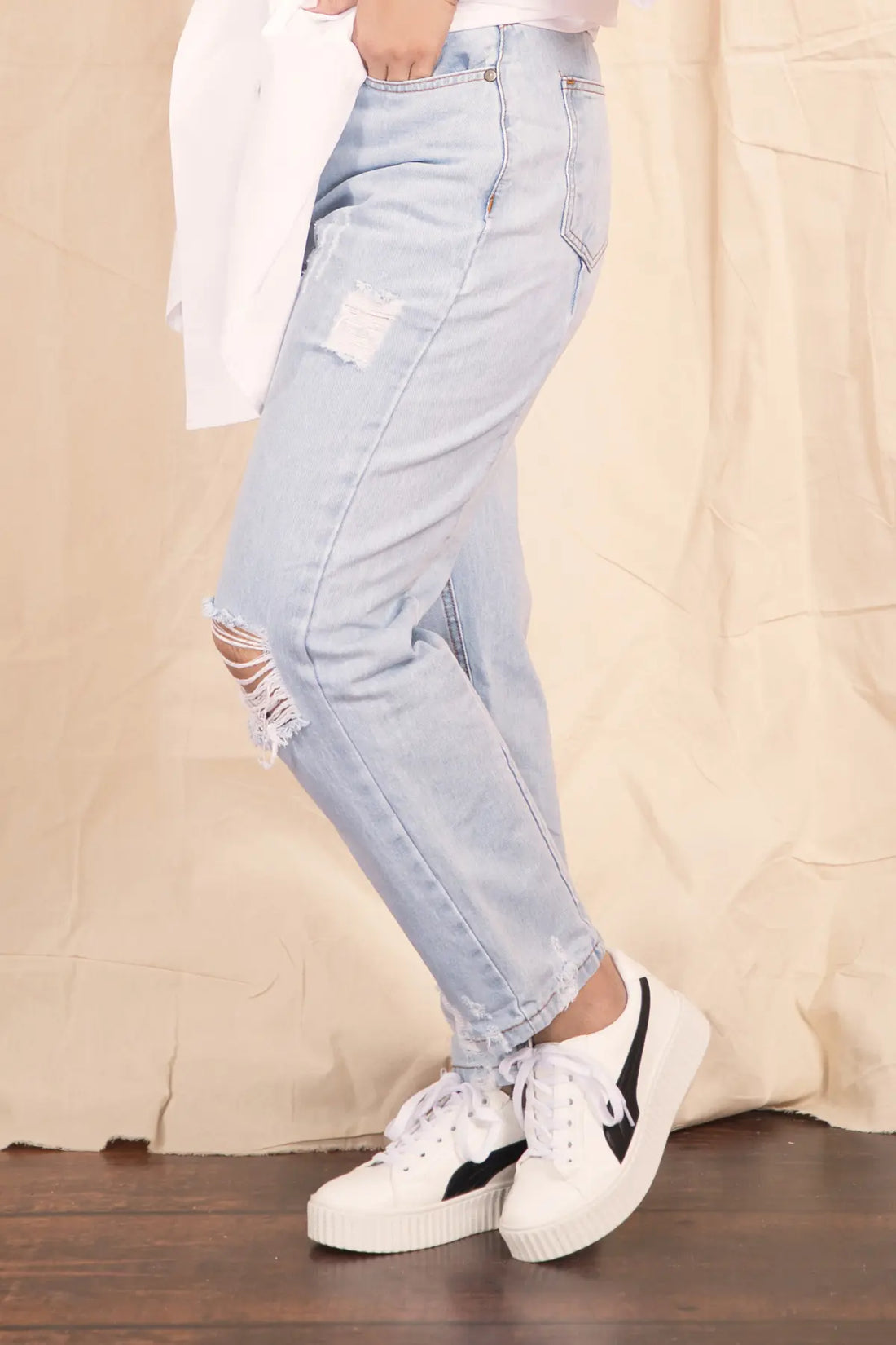 Sassy Ripped Wayfarer High Waisted Light Blue