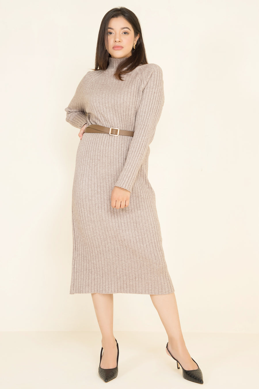 Sofia Sweater Dress Light Brown