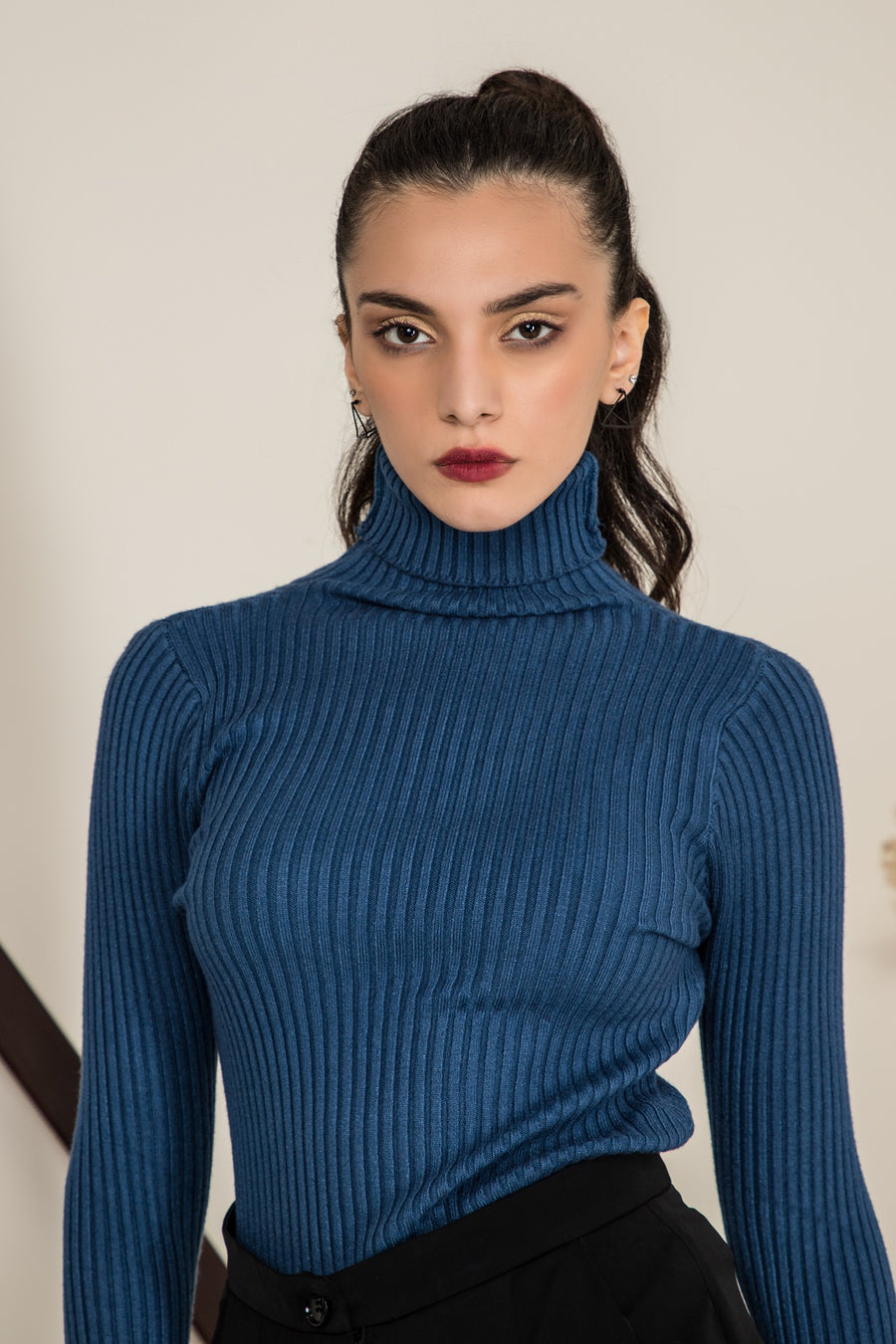 Payton Ribbed Turtleneck Blue