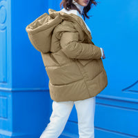 Alaska Soft Puffer Jacket with hoodie Tan